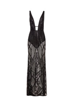 Regina - Black Sequin Sheer Gown with Plunge Neckline