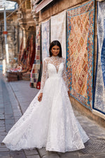 Caria Gown - Sheer Long Sleeve High Neck Bridal Gown