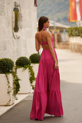 Karmia Pink Maxi Dress with Lace-Up Back