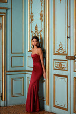 Dione - Wine Red Alamour The Label Dione Wine Red Satin Strapless Gown | Afterpay | Klarna | Zip Pay