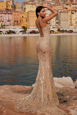 Anna - Gold Glitter Gown with Plunge Neckline and Mermaid Silhouette