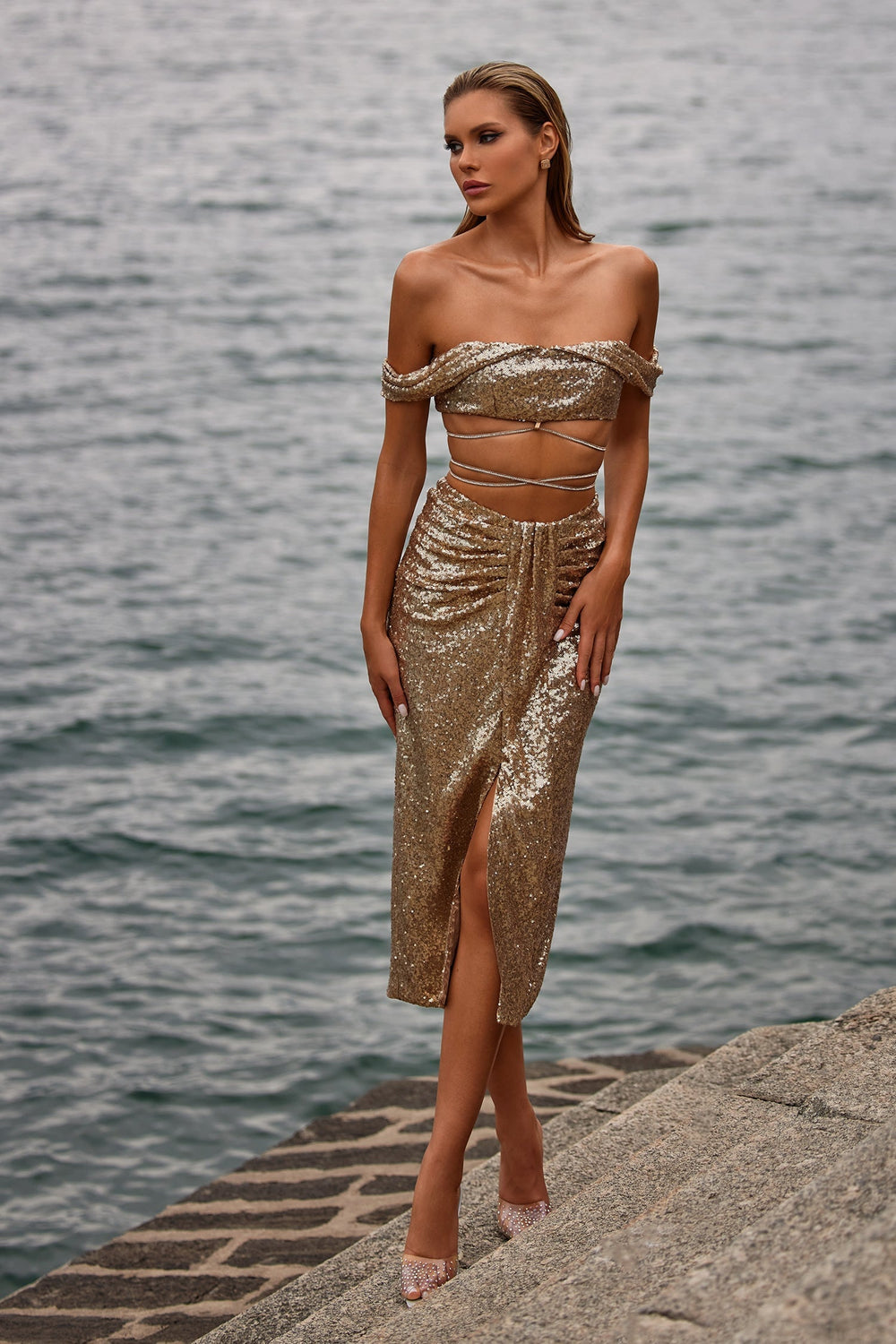 Fabiana Set Alamour The Label Fabiana Gold Sequin Set | Afterpay | Klarna | Zip Pay