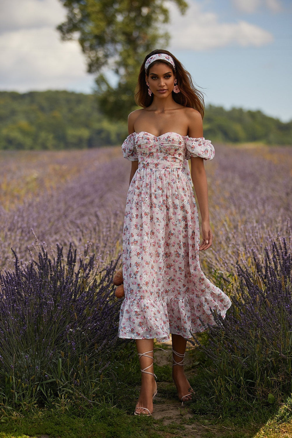 Aileen Dress Alamour The Label Aileen Floral Pink Lace-Up Midi Dress | Afterpay | Zip Pay | Sezzle