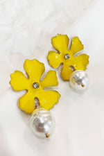 Maria Yellow Pearl Drop Earrings