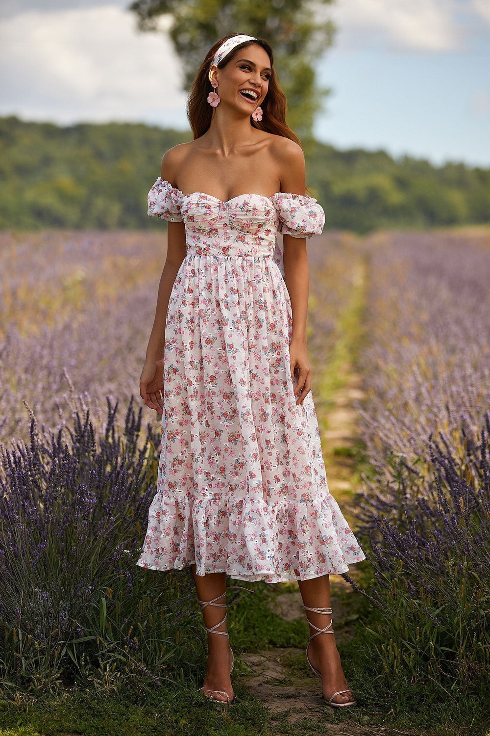 Aileen Dress Alamour The Label Aileen Floral Pink Lace-Up Midi Dress | Afterpay | Zip Pay | Sezzle