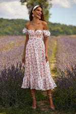 Aileen Dress Alamour The Label Aileen Floral Pink Lace-Up Midi Dress | Afterpay | Zip Pay | Sezzle