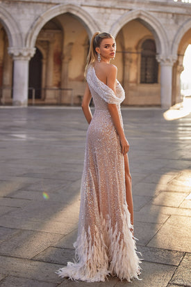 Shirley - White Beaded Off-Shoulder Gown