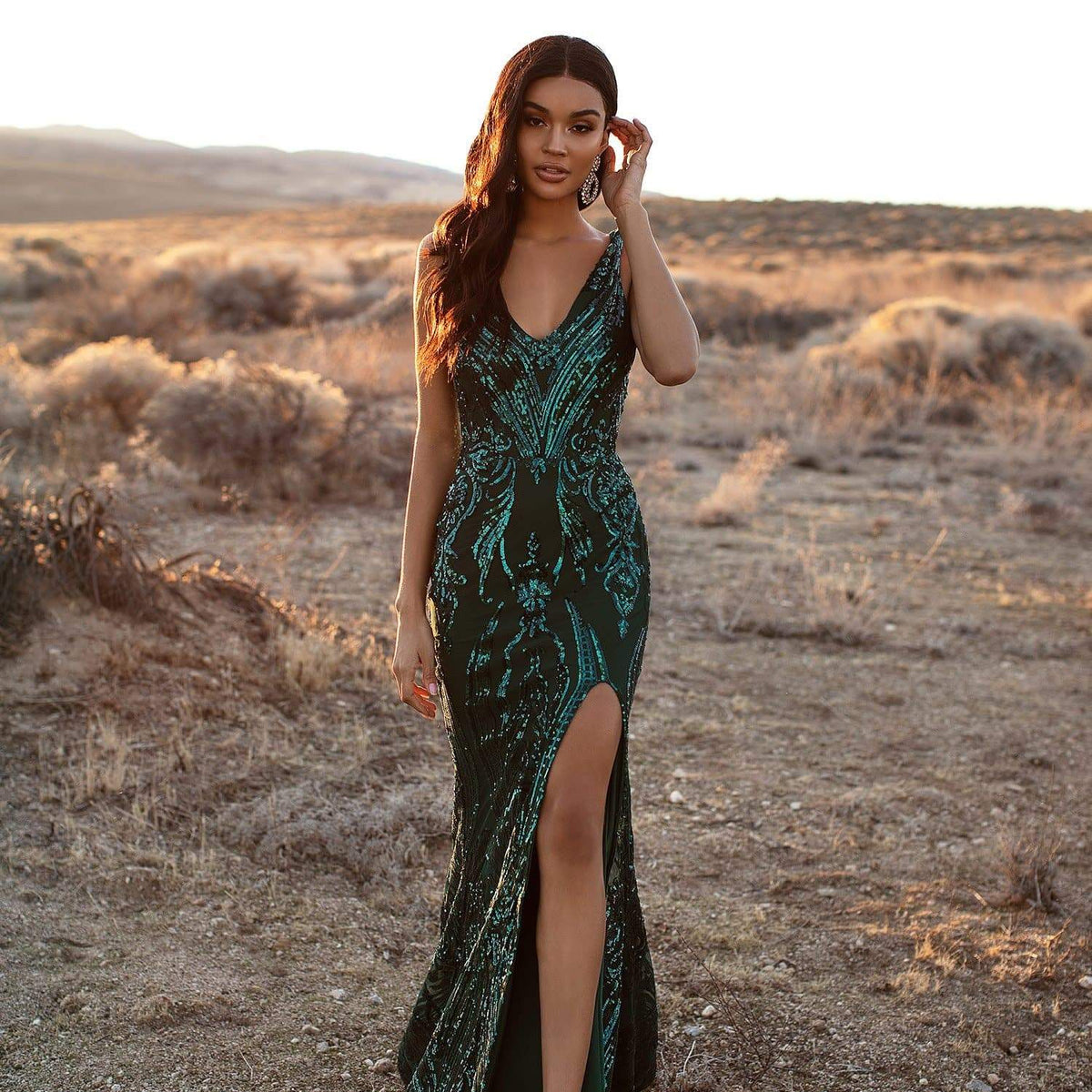 green emerald velvet dress Adina Maxi Dress