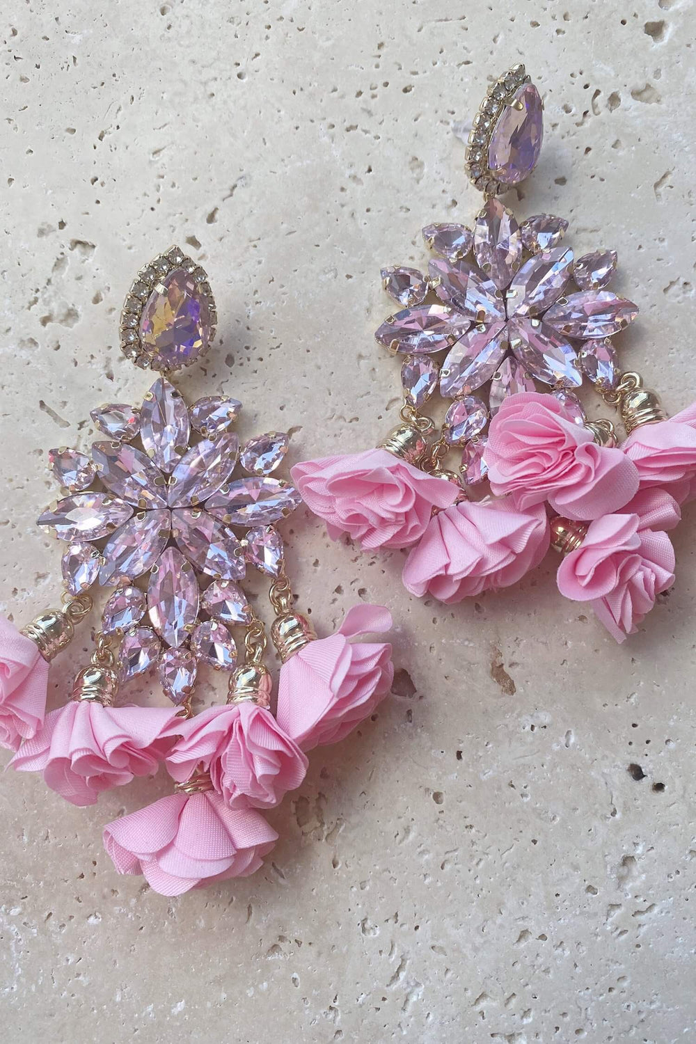 Cecily Pink Flower Drop Earrings