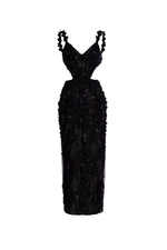 Noemi Black Sheer 3D Floral Cut-Out Dress