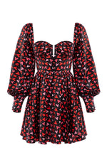 Love Hearts Print Mini Dress with Long Sleeves