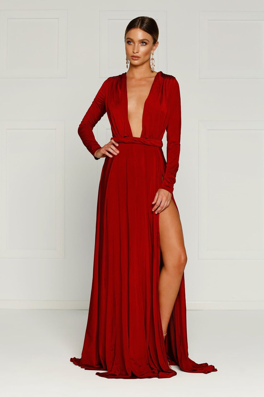 deep wine red dress Karlie Velvet Wine Red Tiered Ruffle Evening Dress M