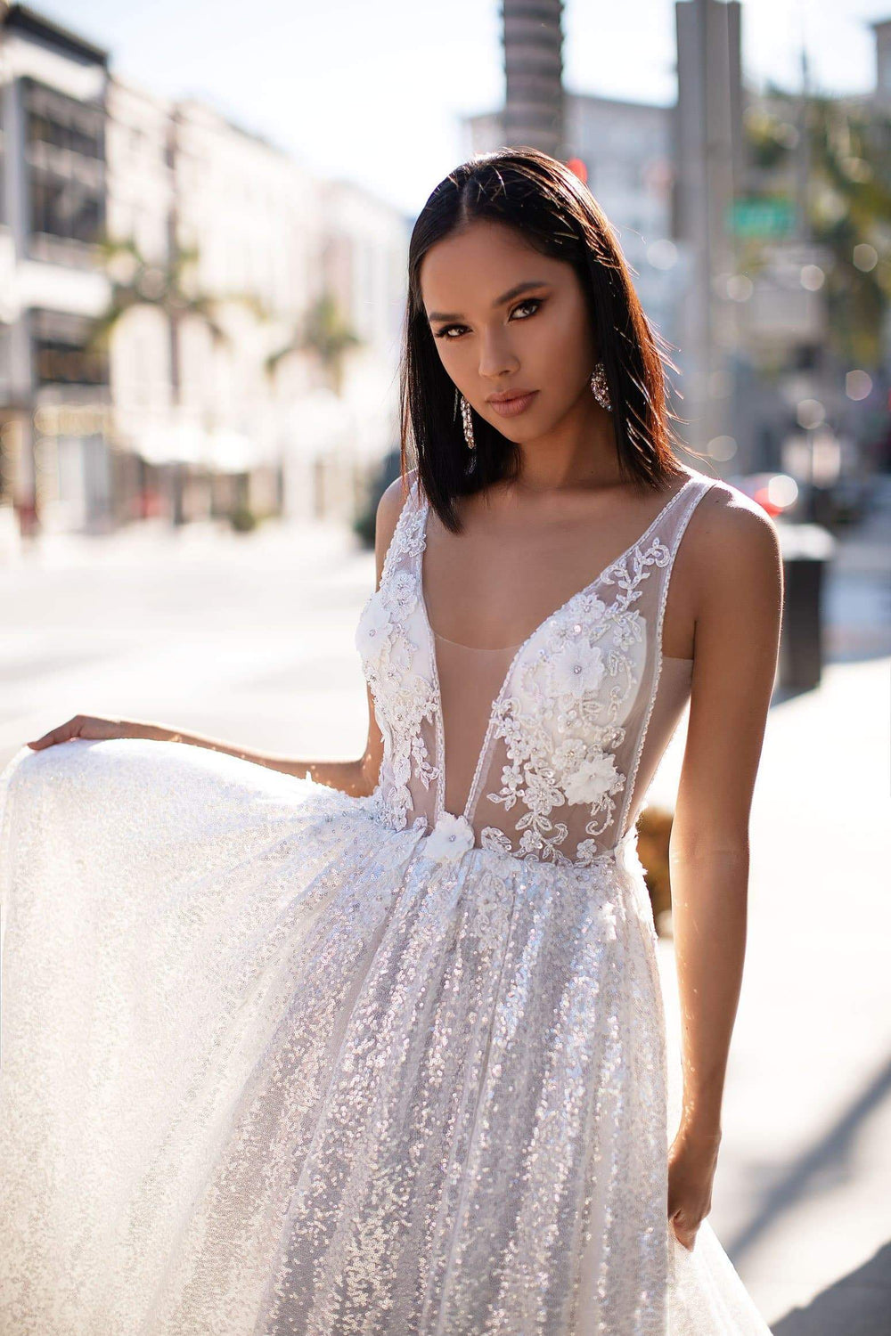 Kaliah Sequins 3D Floral Gown - White