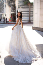 A&N Luxe Kaliah Gown - White Sequins 3D Floral Prom & Formal Gown 