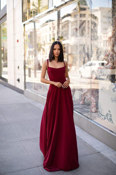 Makena Shimmering Gown - Burgundy Alamour Made-To-Order A&N Luxe Makena Burgundy Stretchy Gown | Afterpay | Zip Pay