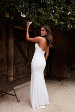 Layali - White Lace Sleeveless Gown with V-Neckline & Low Back