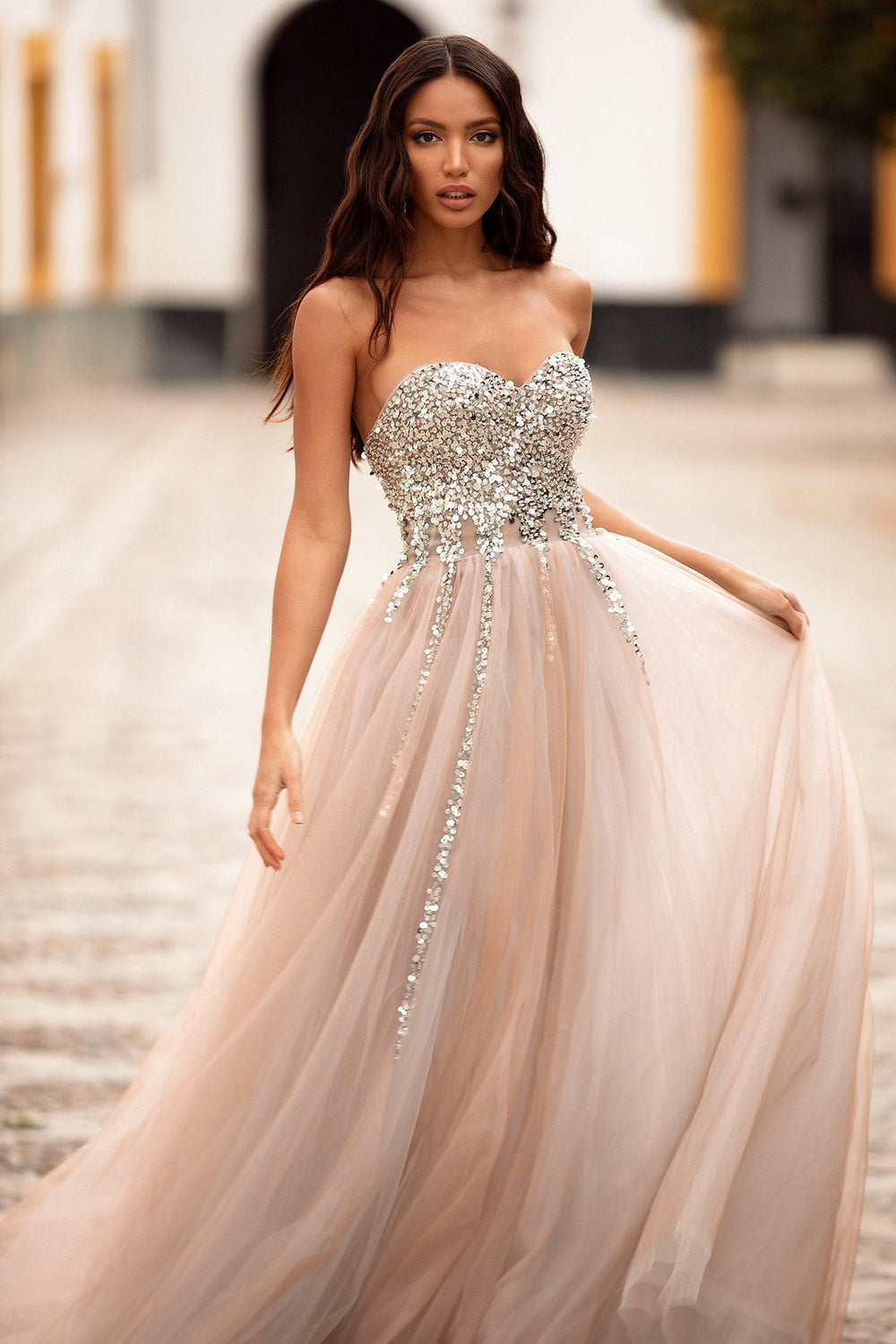 Lediana Beaded Tulle Gown Alamour The Label Lediana Silver Beaded Strapless Gown | Afterpay | Zip Pay | Sezzle