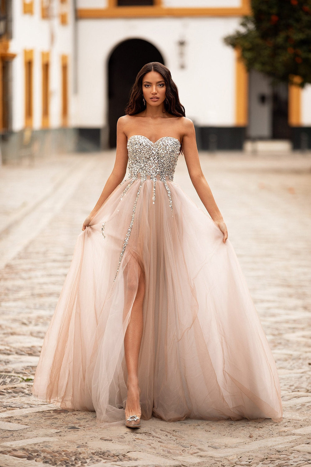 Lediana Beaded Tulle Gown Alamour The Label Lediana Silver Beaded Strapless Gown | Afterpay | Zip Pay | Sezzle