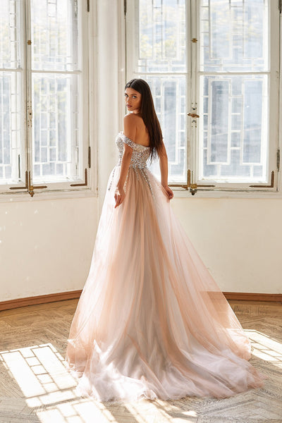 Yaritza Beaded Alamour The Label Yaritza Silver Off Shoulder Beaded Gown | Afterpay | Zip Pay