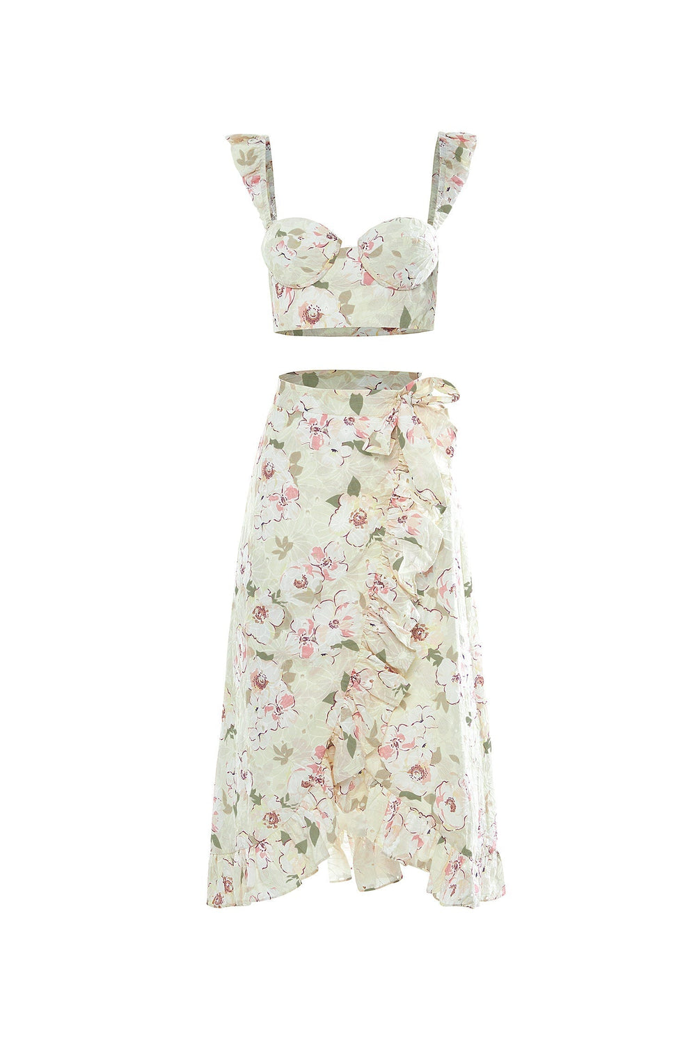 Jordana Floral Two Piece Set with Frill Sleeve Detail