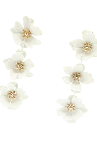 Carly White Flower Drop Earrings